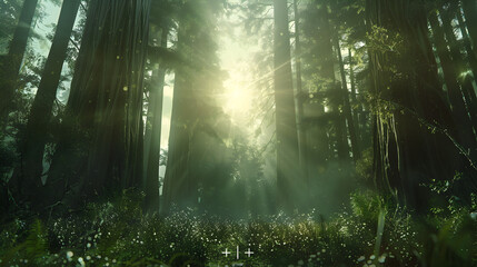 sun rays through the forest,,
A forest with a sun shining through the trees
