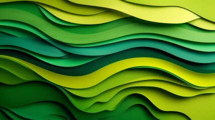 Green nature mountains landscape.3d Paper cut abstract minimal nature scene, template background.