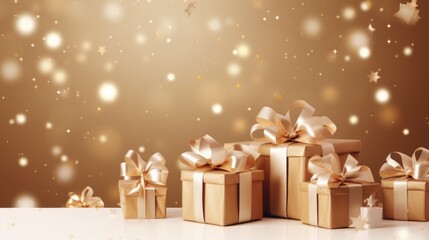 Background with birthday gifts in Tan color.