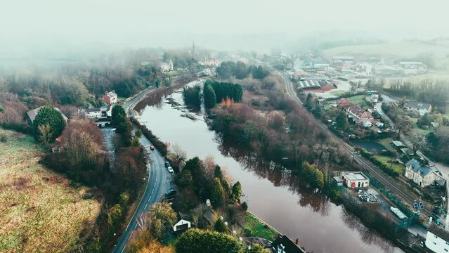 Ruswarp is a pretty village that lies in the scenic Esk Valley, just one mile south of Whitby. Misty Yorkshire landscape scene. Coastal winter setting