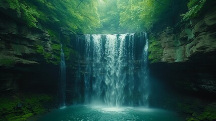 Beautiful scenery of the majestic waterfall