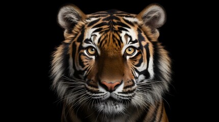 Beautiful tiger head isolated on black background with copy space