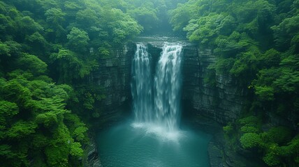 Beautiful scenery of the majestic waterfall