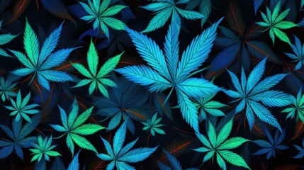  Background with Blue marijuana leaves - obrazy, fototapety, plakaty
