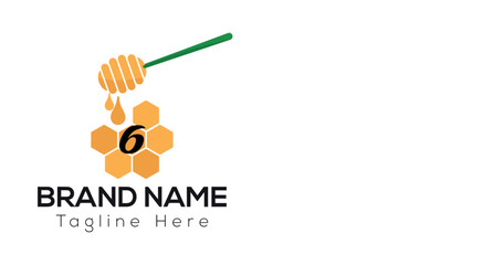 Bee Template On 6 Letter. Bee and Honey Logo Design Concept	