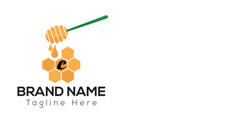 Bee Template On C Letter. Bee and Honey Logo Design Concept	