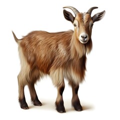 cute brown goat on white background generative ai