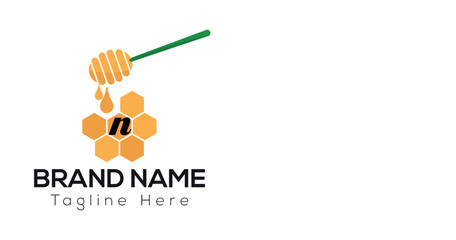 Bee Template On N Letter. Bee and Honey Logo Design Concept	