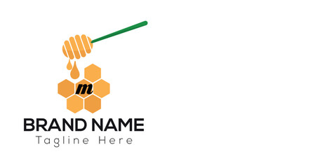 Bee Template On M Letter. Bee and Honey Logo Design Concept	
