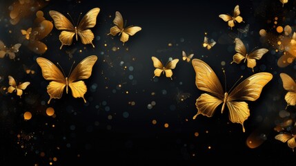 Background with butterflies in Gold color - obrazy, fototapety, plakaty