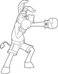 Outlined Angry Donkey Jackass Cartoon Character Boxer With Boxing Gloves. Vector Hand Drawn Illustration Isolated On Transparent Background