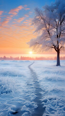 Fototapeta na wymiar Sublime Winter Solstice: A Breathtaking Panorama of a Frozen Landscape Immersed in Mystic Stillness