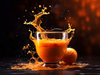 juice in the glass on dark background, 