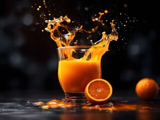 juice in the glass on dark background, 