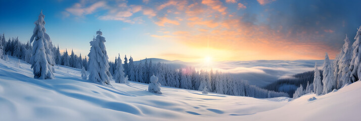Sublime Winter Solstice: A Breathtaking Panorama of a Frozen Landscape Immersed in Mystic Stillness