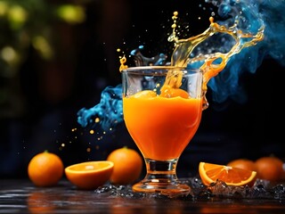 juice in the glass on dark background, 