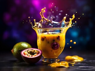 juice in the glass on dark background, 