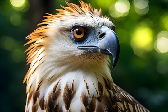 Beautiful Philippine Eagle Perching Close-Up View




