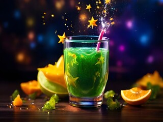 juice in the glass on dark background, 