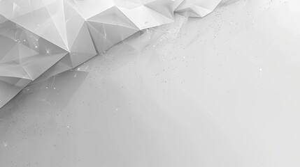 Futuristic geometric molecules and lines on gray white background with copy space.