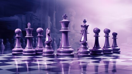 Background with chess pieces in Purple color. - obrazy, fototapety, plakaty