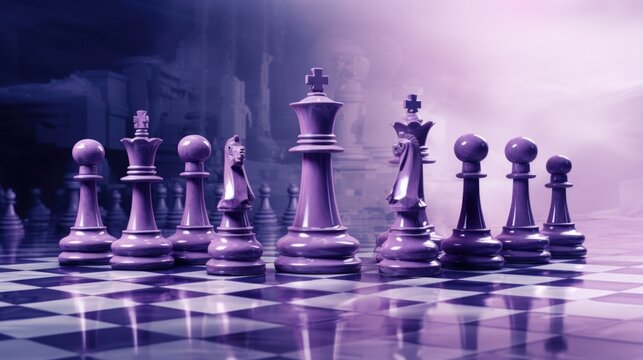 Background with chess pieces in Purple color.
