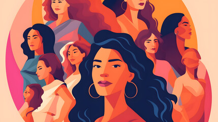 diverse and empowered group of multiethnic women Illustration Generative AI