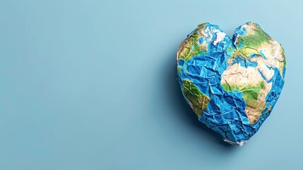 Earth shaped heart on blue background, 3d illustration for earth day and sustainable living concept