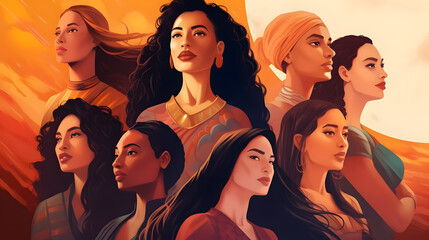 diverse and empowered group of multiethnic women Illustration Generative AI