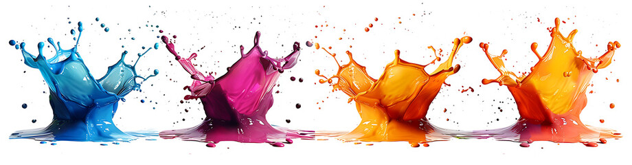Set of vibrant paint splash, exploding of colors Isolated on white - obrazy, fototapety, plakaty