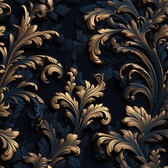 seamless pattern with decorative golden floral elements.