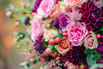 Original wedding floral decoration and bouquets of flowers.