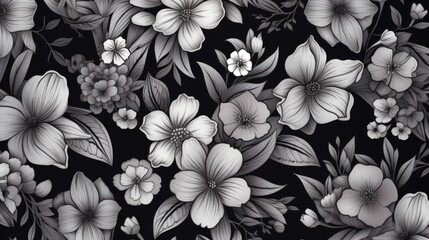 Fototapeta premium Background with different flowers in Charcoal color.