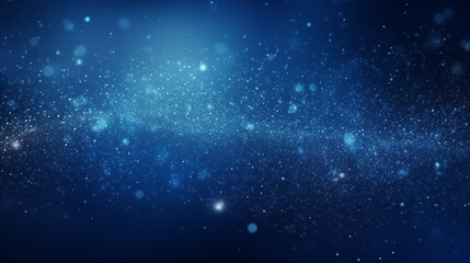 Particules scintillantes et brillantes bleues volant sur fond sombre. Lumière et paillettes flou. Bleu. Fond pour bannière, conception et création graphique.