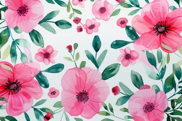 Foto op Aluminium Watercolor flowers pattern, red tropical elements, white background, seamless © Werckmeister