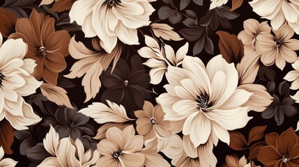 Background with different flowers in Coffee Brown color.