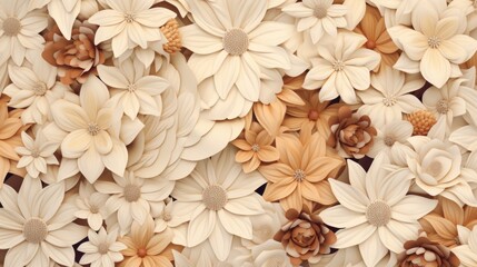 Background with different flowers in Ivory color.