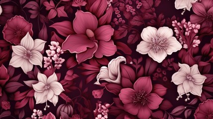 Fototapeta premium Background with different flowers in Maroon color.