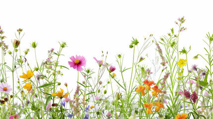 Obraz na płótnie Canvas All kind of wild flowers on white background. Diverse colorful field flora.