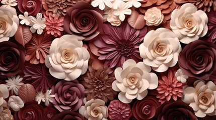 Background with different flowers in Rosewood color