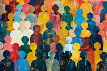 Crowd talking.Dialogue and communication between group of diverse multiethnic and multicultural people.Silhouette of colored profile. Population. - obrazy, fototapety, plakaty