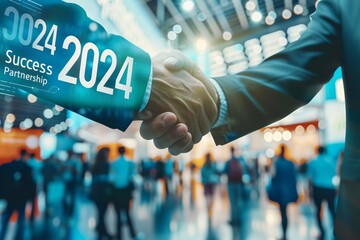 Businessmen making handshake with partner, greeting, dealing, merger and acquisition, business joint venture concept, for business, finance and investment background, 2024 partnership.  - obrazy, fototapety, plakaty