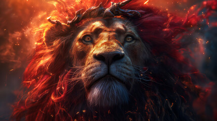 Lion with crown of thorns Christian concept Holy Spirit