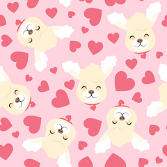 Seamless pattern of poodle head and hearts