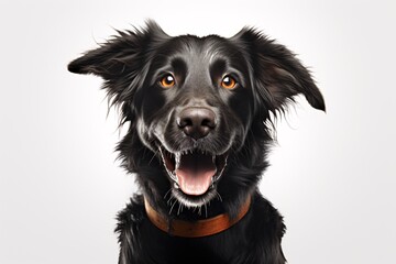 a black dog with its mouth open - obrazy, fototapety, plakaty