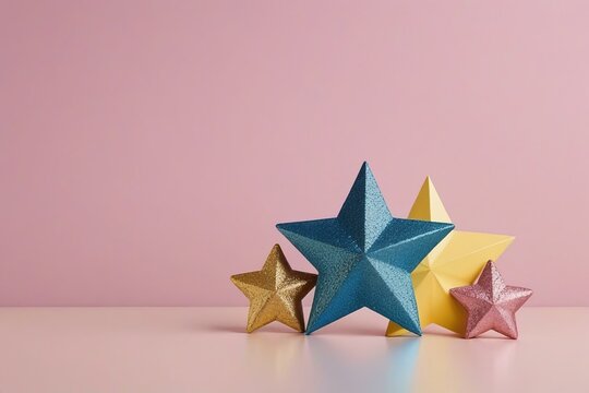 Cute and Lovely Standing Stars on Pink Background