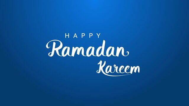 2D simple greeting animation, Happy Ramadan Kareem bounce drawing text with blue background