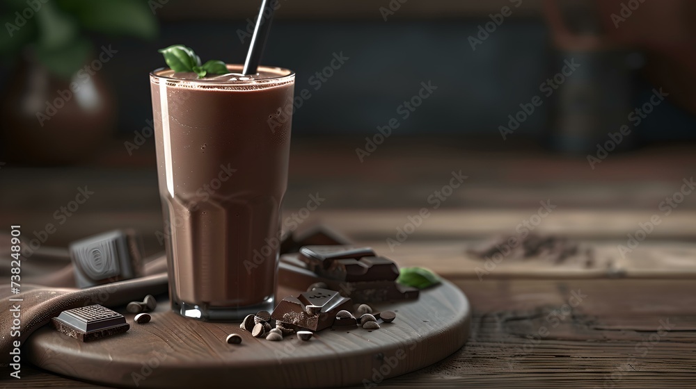 Sticker Inviting chocolate milkshake in a glass on a rustic table. delicious beverage concept with a cozy style. perfect for menu designs. AI