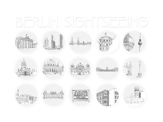 15 Berlin sights drawn by hand and subsequently digitized - on transparent background