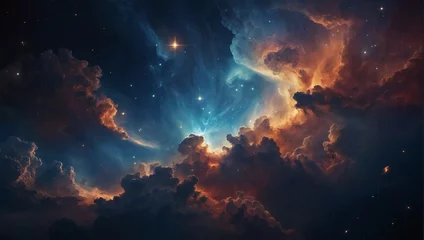 Foto op Canvas Beautiful space-themed wallpaper showcasing cosmic clouds and stars. © xKas